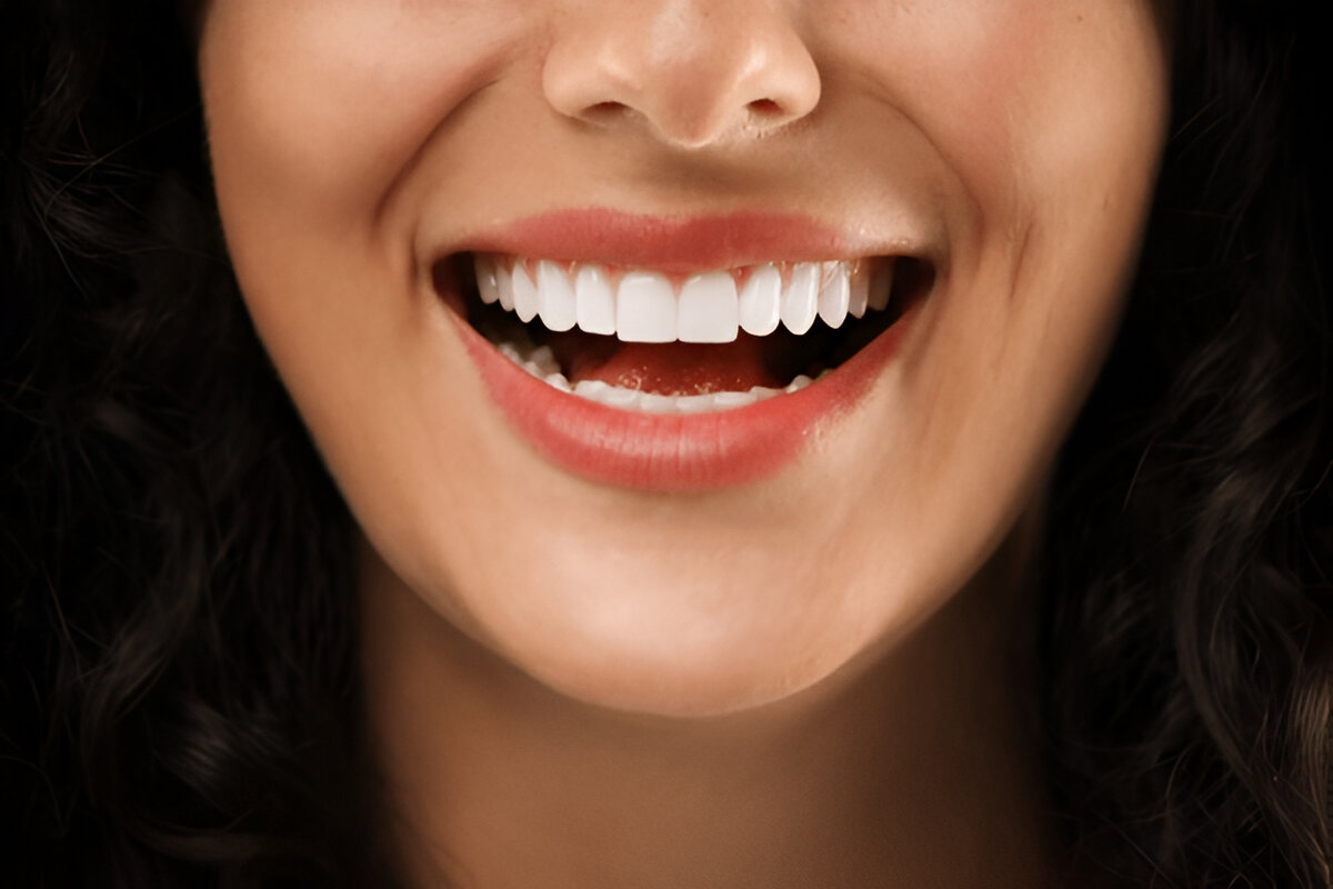 A woman showing her bright and healthy smile after dental care at Bright Dental.