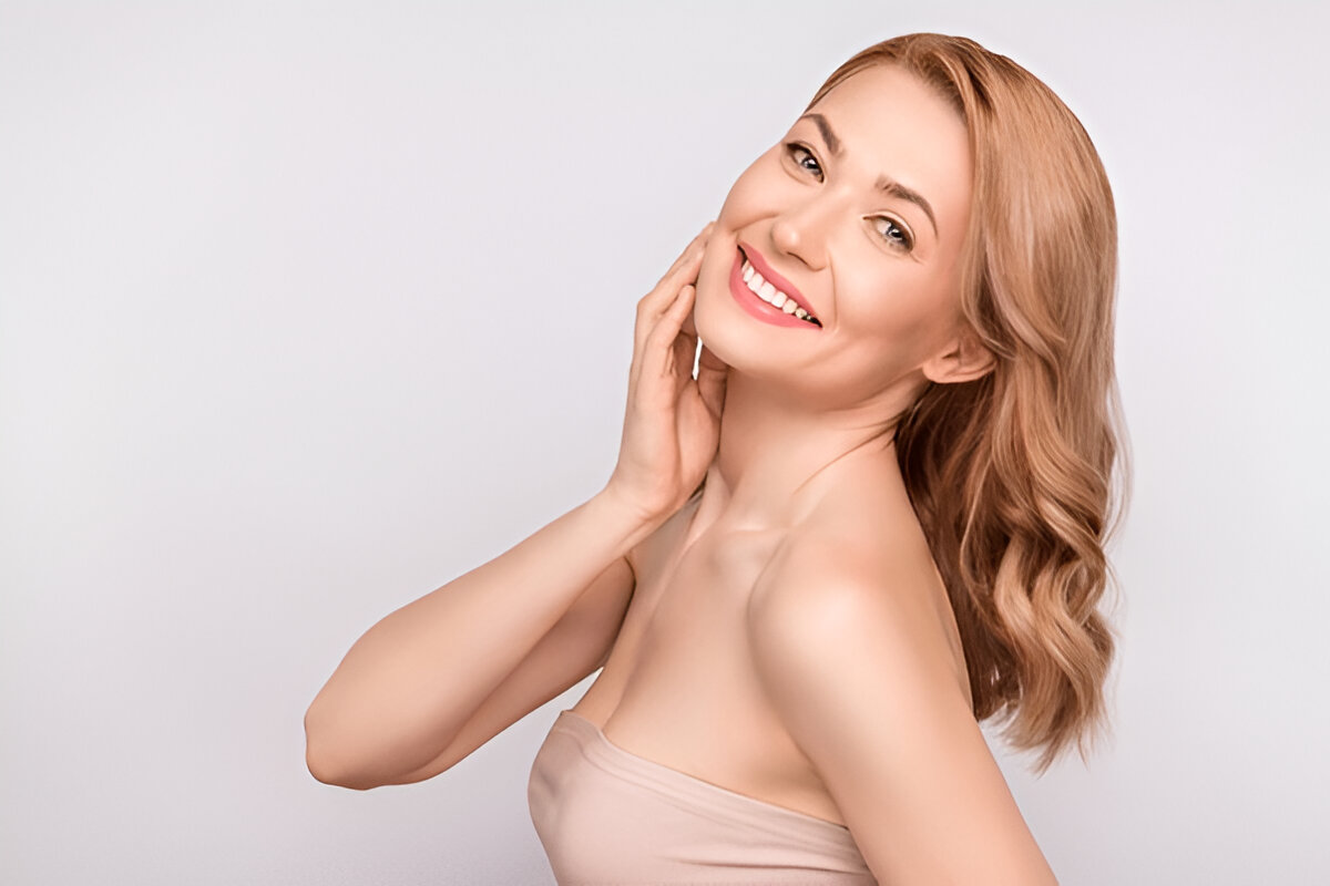 A happy patient with stunning, radiant skin after Botox and microneedling by a licensed doctor at Bright Dental Clinic Des Plaines