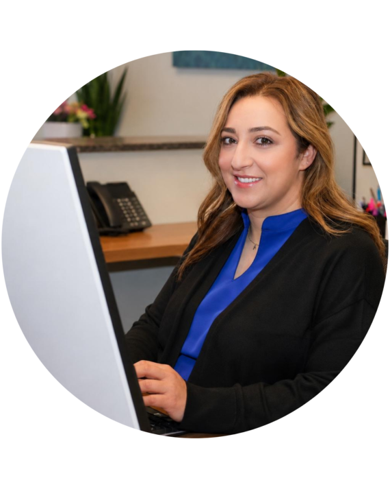 Andrea, an experienced Patient Coordinator, supporting patients with dental treatment plans, scheduling, insurance, and financial arrangements.