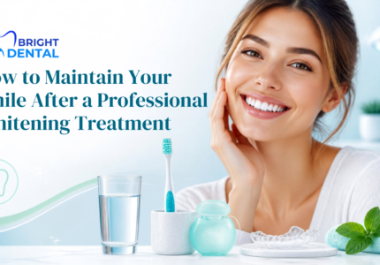 Patient maintaining bright smile after professional teeth whitening treatment at Bright Dental