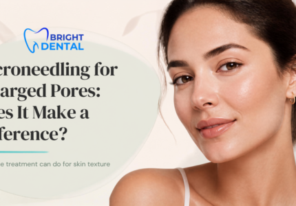 Close-up of skin texture improvement after microneedling for enlarged pores at Bright Dental
