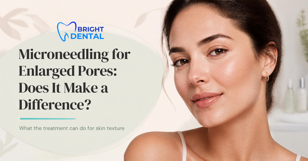Close-up of skin texture improvement after microneedling for enlarged pores at Bright Dental