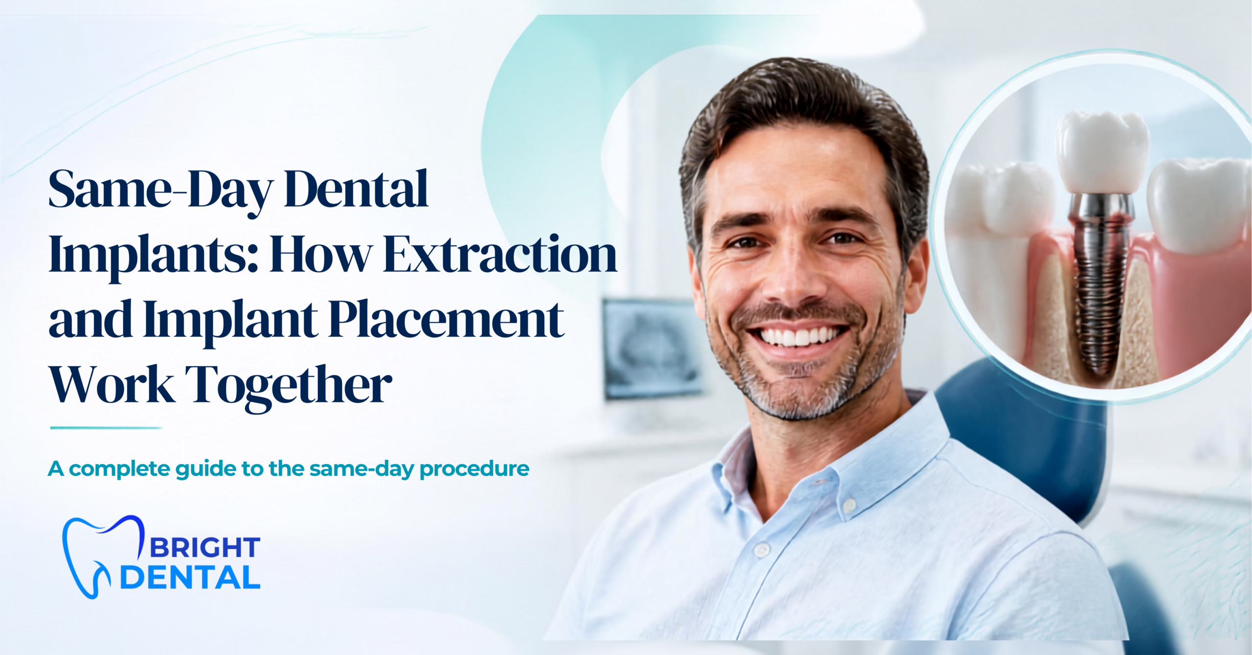 Dentist placing a same-day dental implant immediately after tooth extraction at Bright Dental