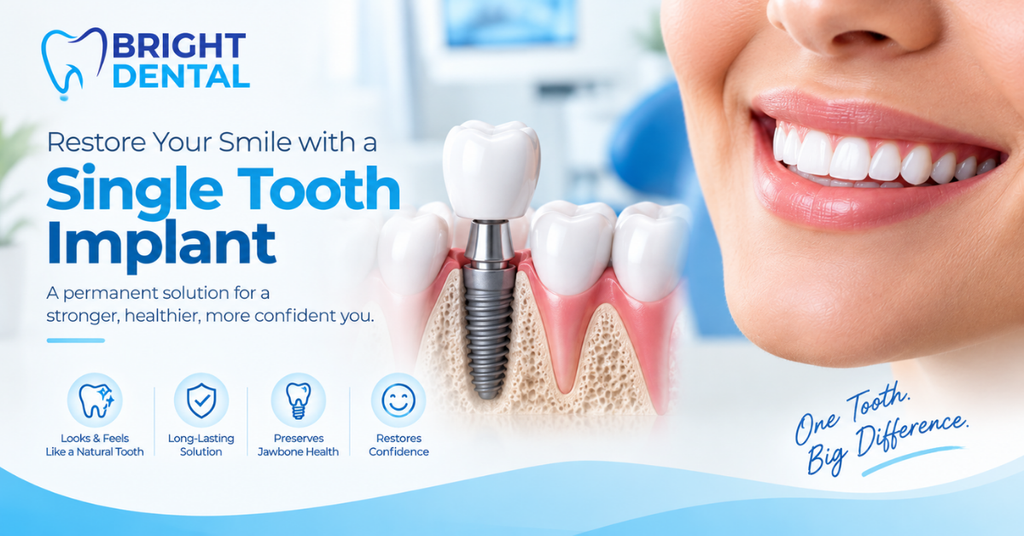 single tooth implant at bright dental clinic