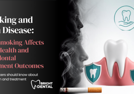 Illustration comparing healthy gums to gum disease affected by smoking